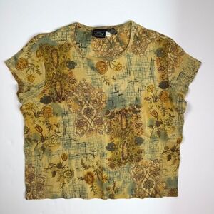 Sonoma Vintage Cottagecore Grunge Womens Baby Tee Yellow Floral Cotton